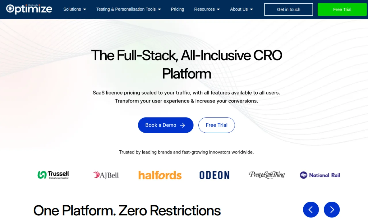 Screenshot of Webtrends Optimize website