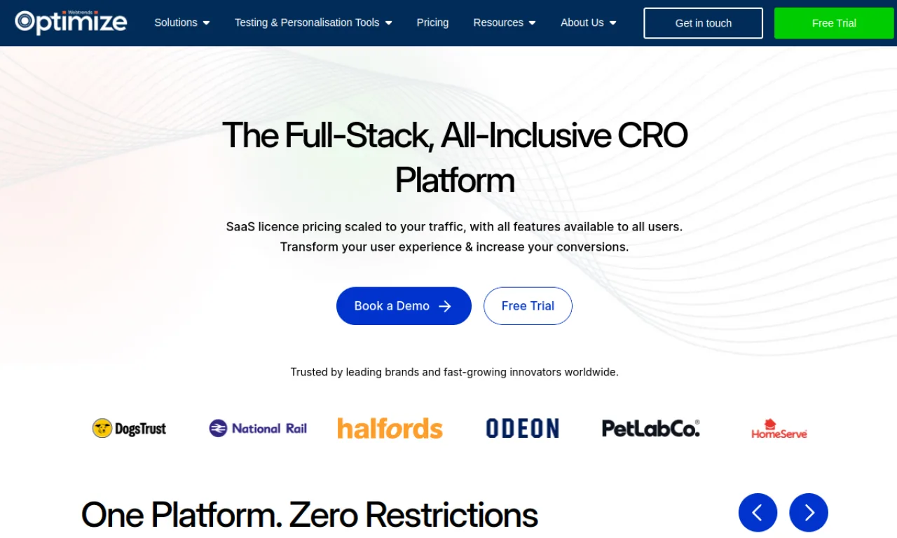 Screenshot of Webtrends Optimize website