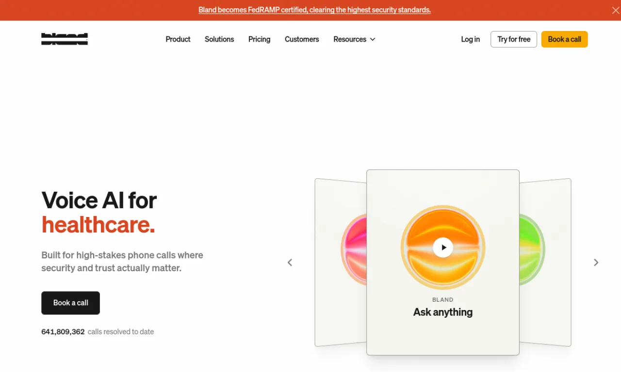 Screenshot of Bland AI website