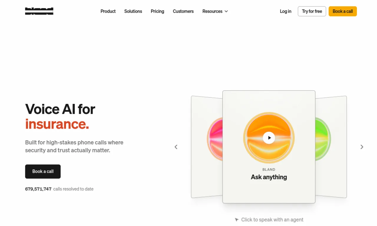 Screenshot of Bland AI website