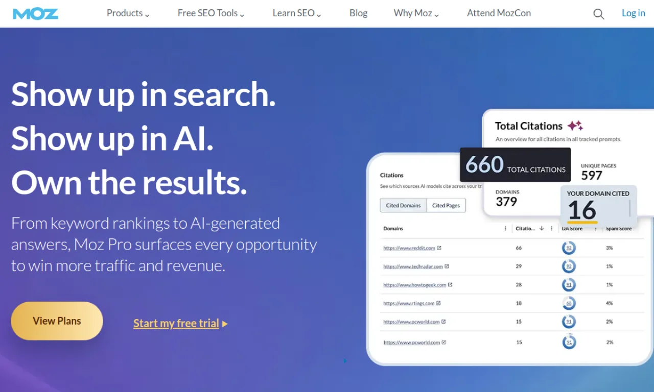 Screenshot of Moz Pro website