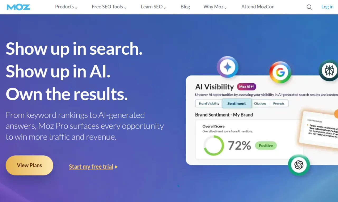 Screenshot of Moz Pro website