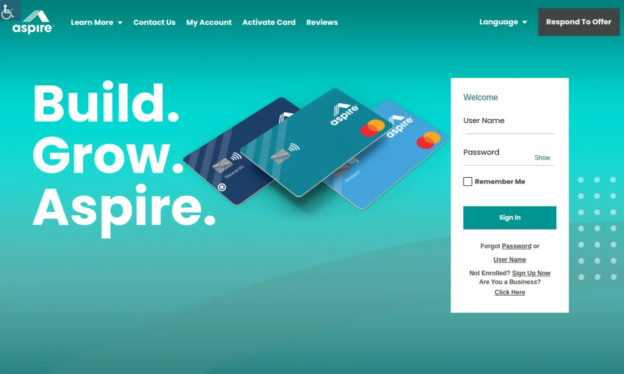 Screenshot of Aspire website
