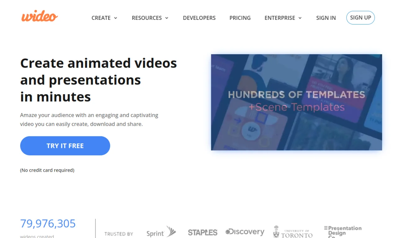 Screenshot of Wideo website