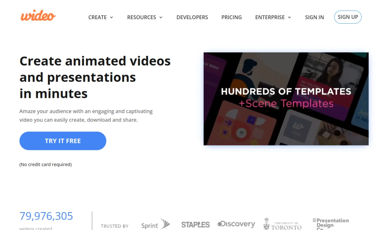 Screenshot of Wideo website