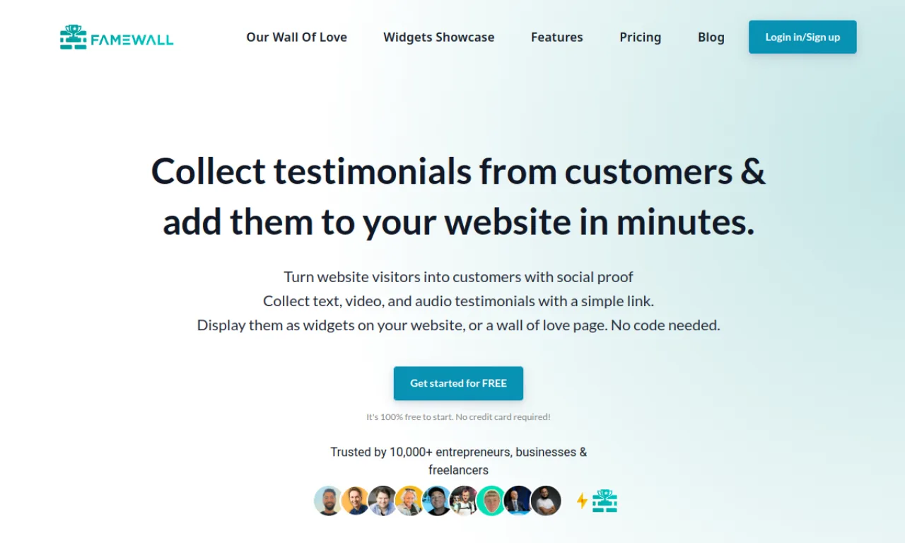Screenshot of Famewall website