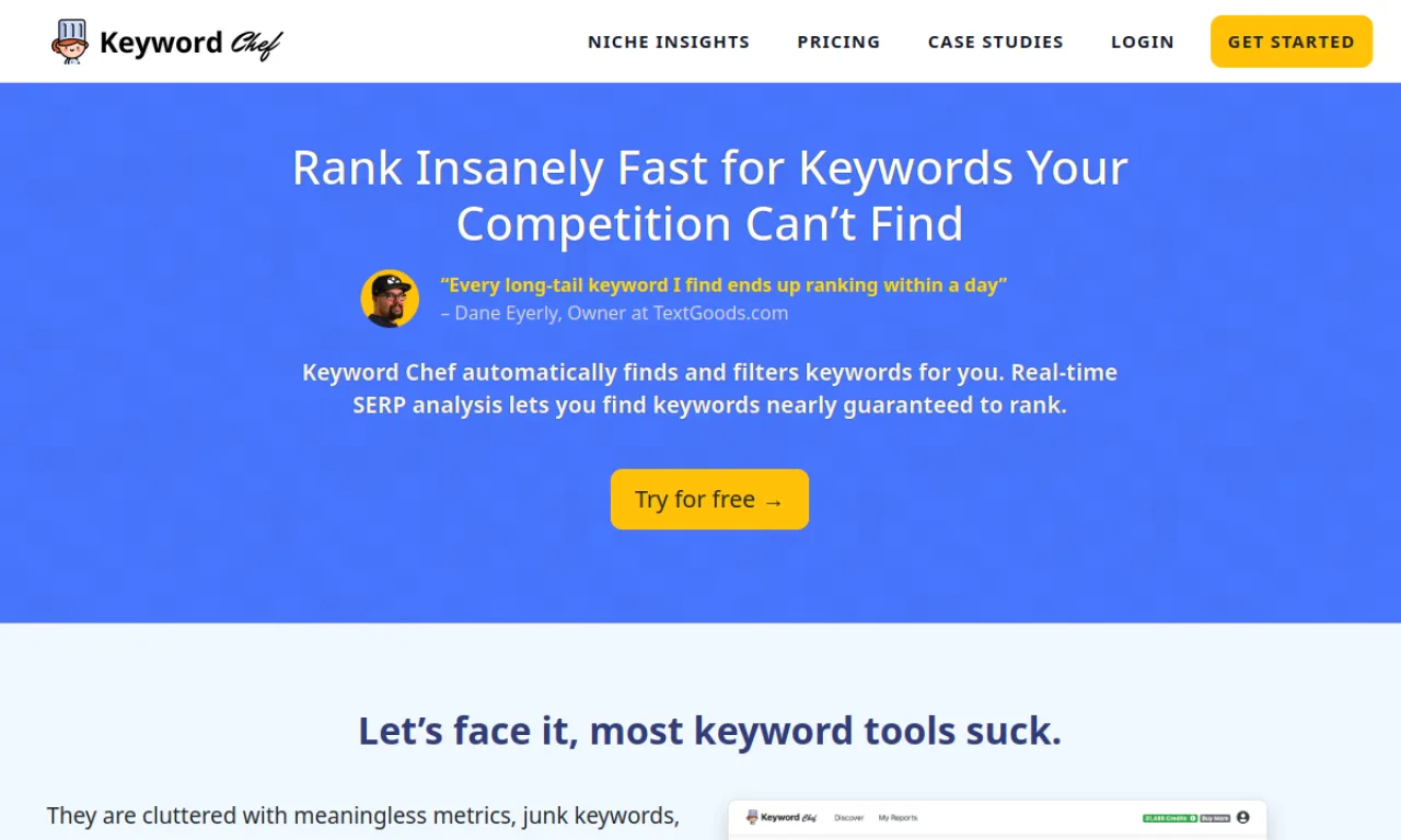 Screenshot of Keyword Chef website