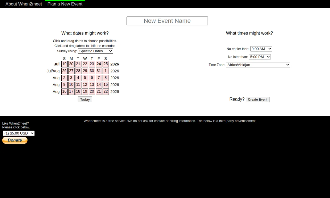 Screenshot of When2meet website