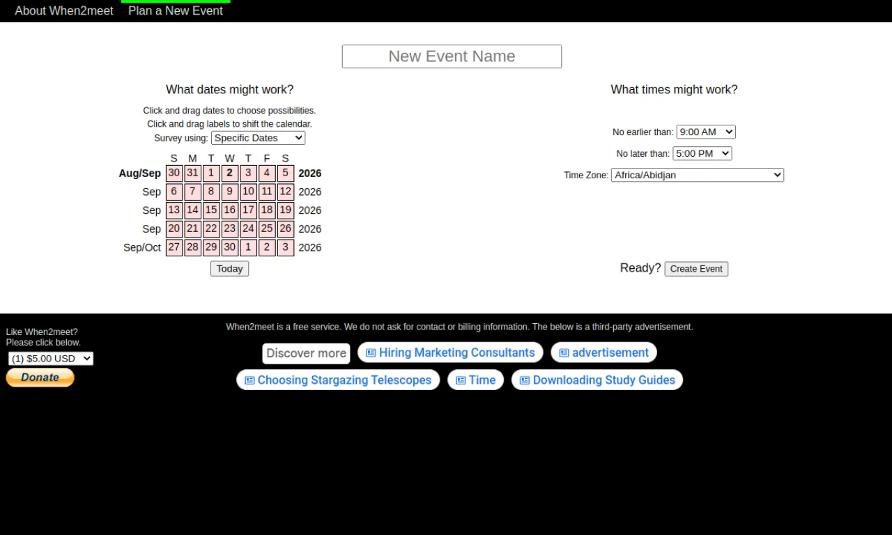 Screenshot of When2meet website