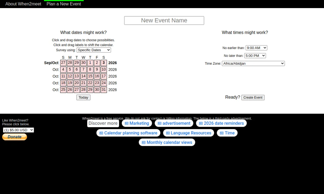Screenshot of When2meet website