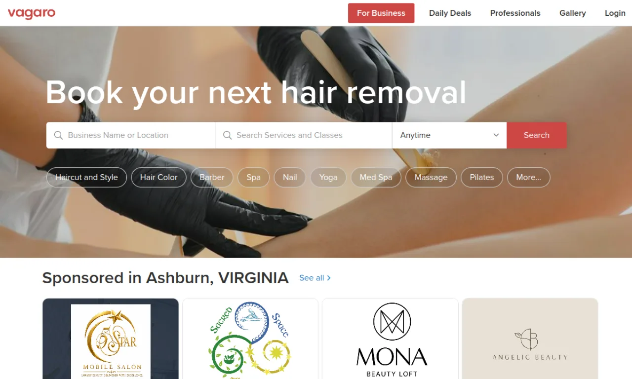 Screenshot of Vagaro website