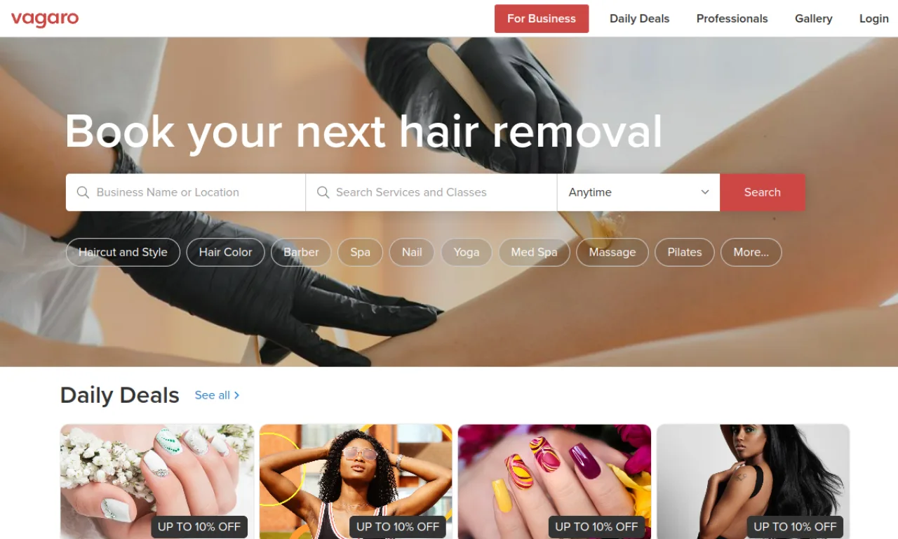 Screenshot of Vagaro website