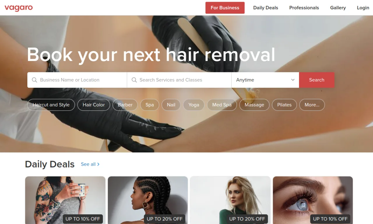 Screenshot of Vagaro website