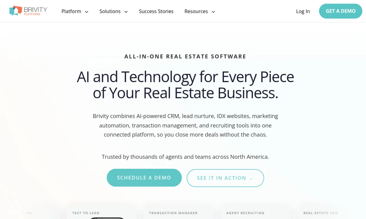 Screenshot of kvCORE Smart CRM / Brivity website