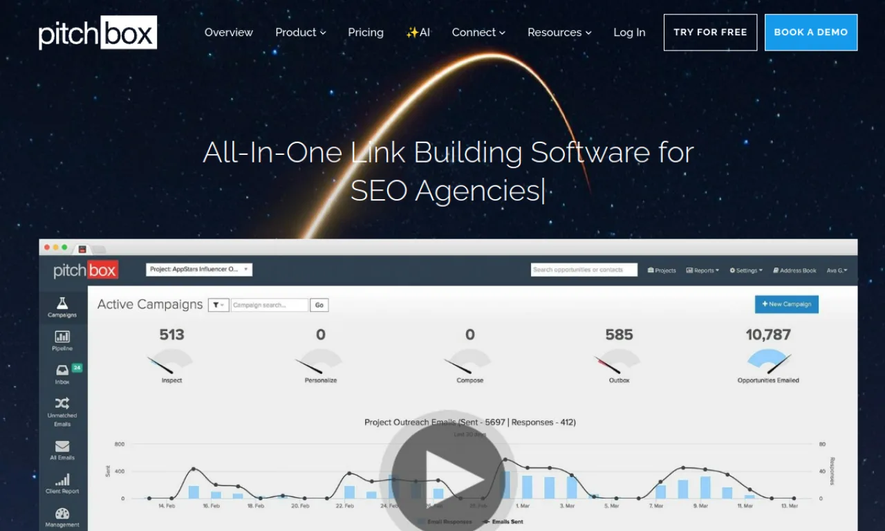 Screenshot of Pitchbox website