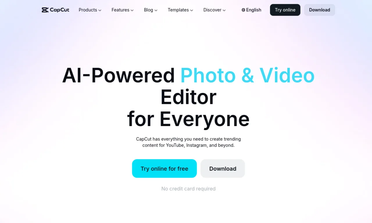 Screenshot of CapCut website