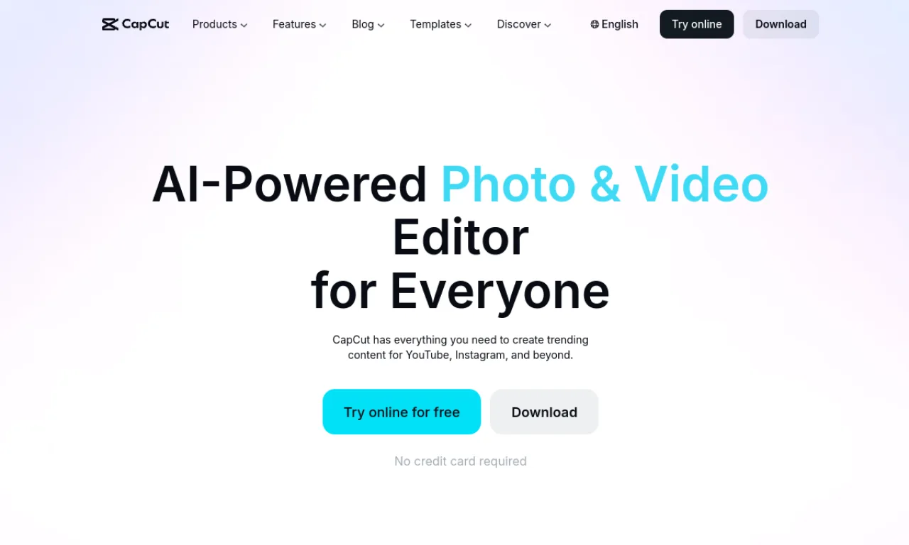 Screenshot of CapCut website