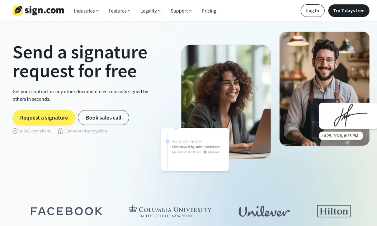 Screenshot of Sign.com website