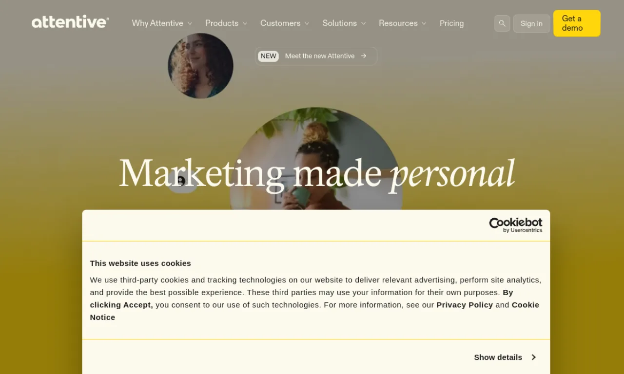 Screenshot of Attentive website