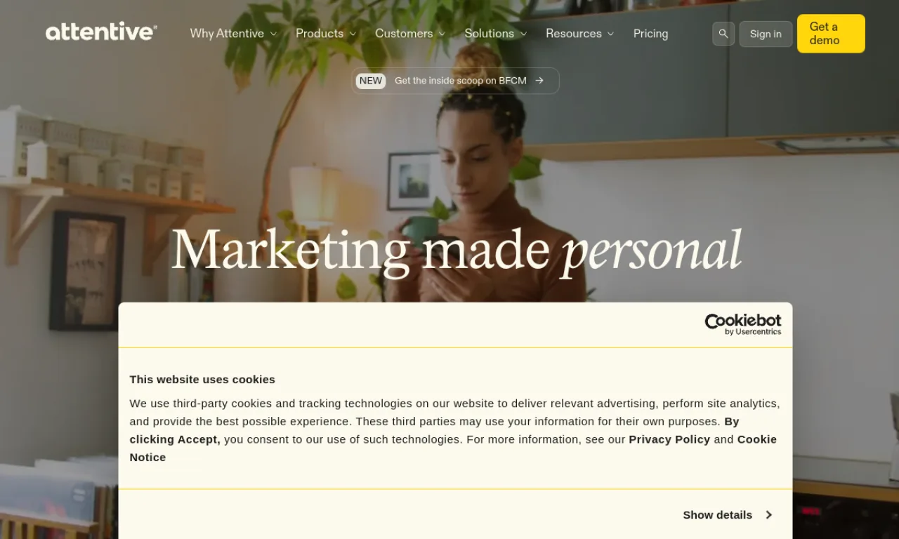 Screenshot of Attentive website