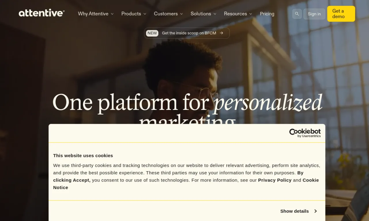 Screenshot of Attentive website
