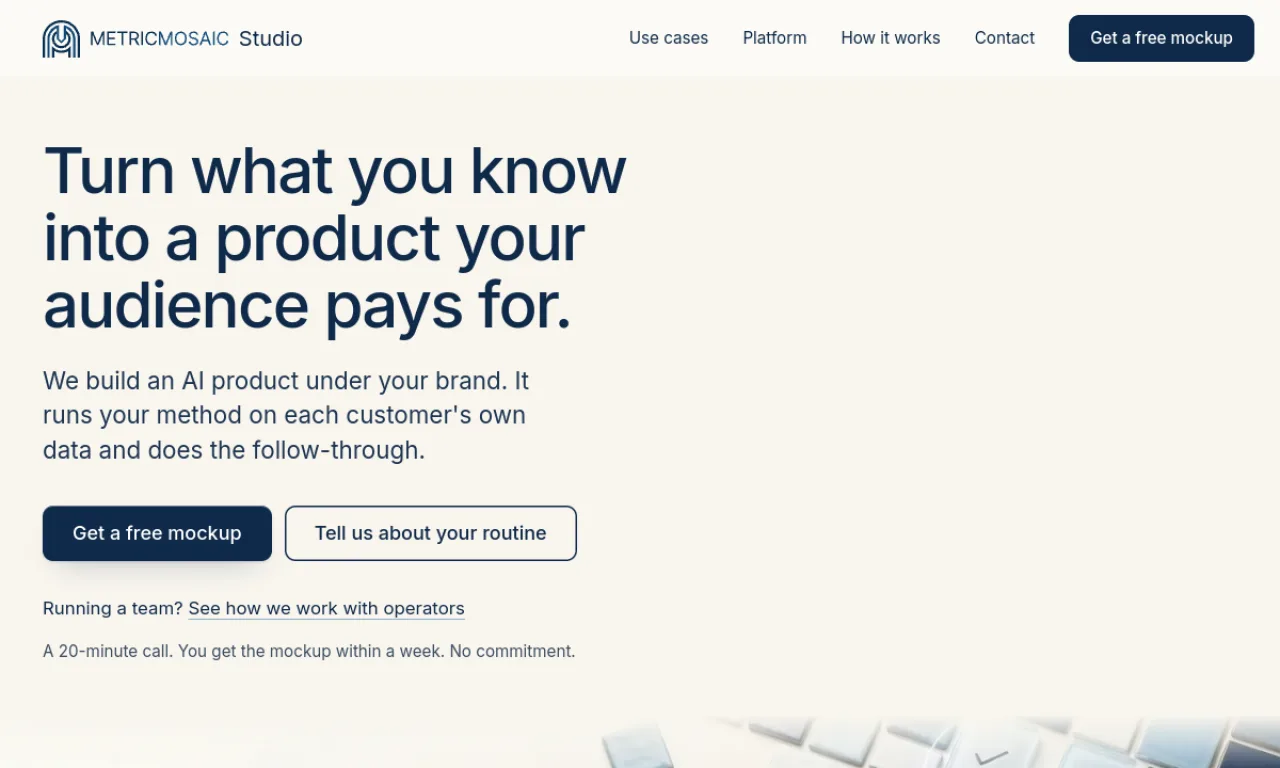 Screenshot of MetricMosaic website