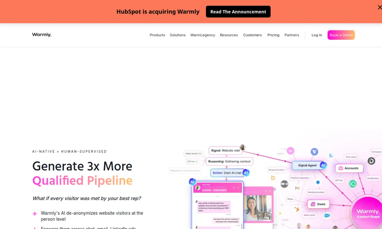 Screenshot of Warmly website