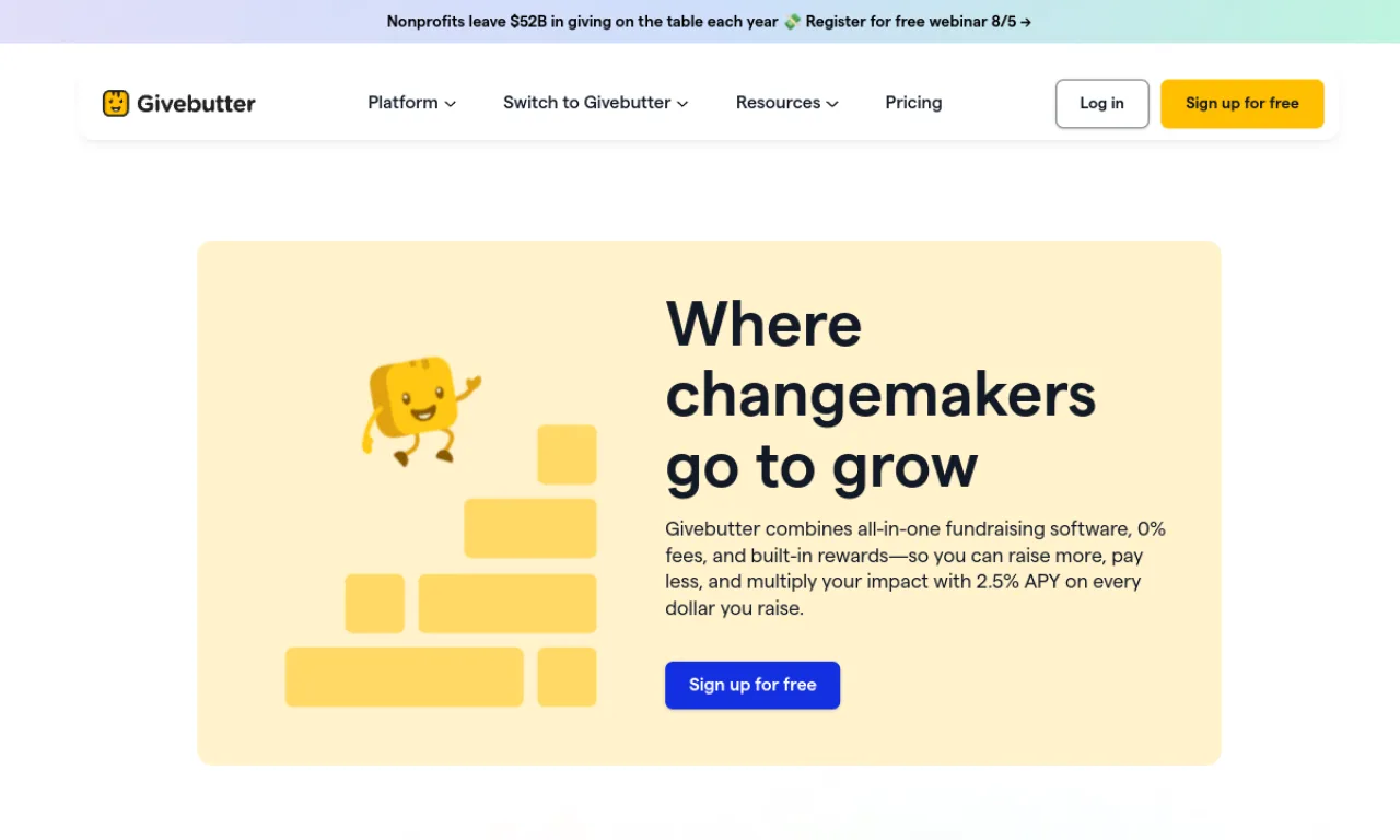 Screenshot of Givebutter website