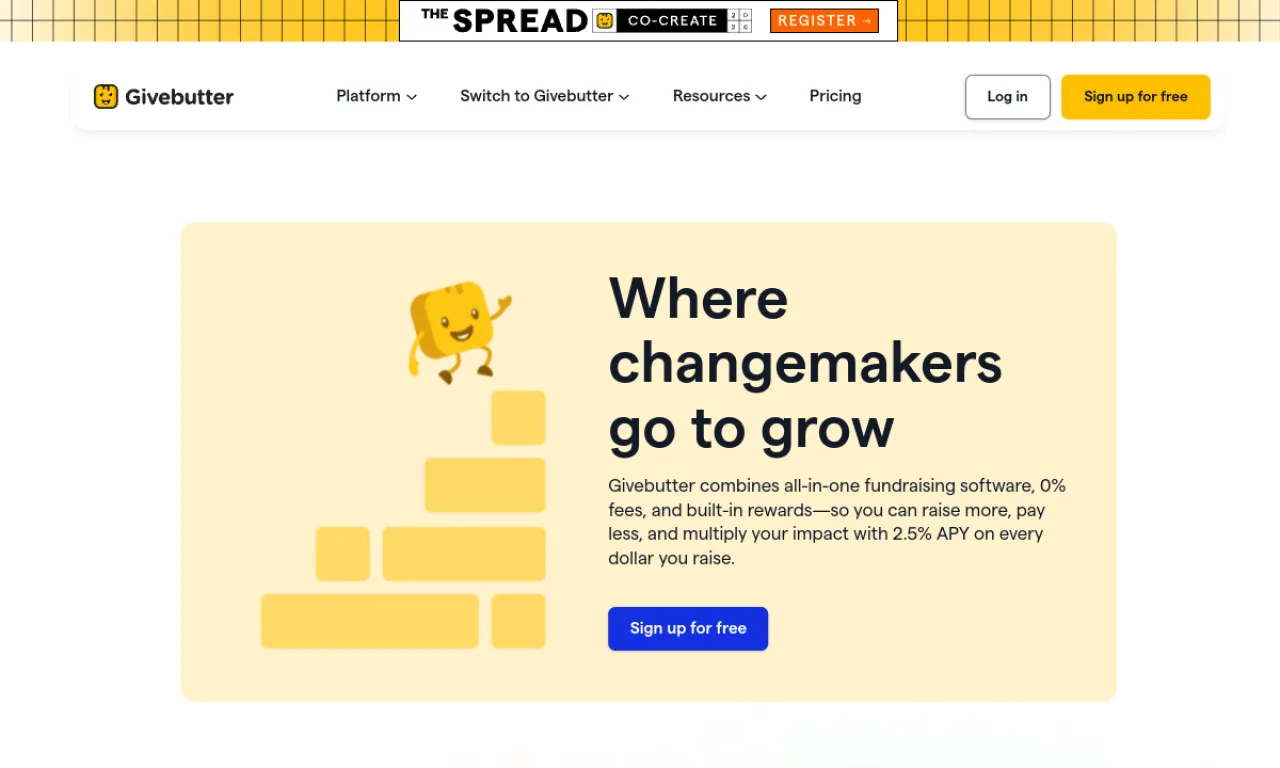 Screenshot of Givebutter website