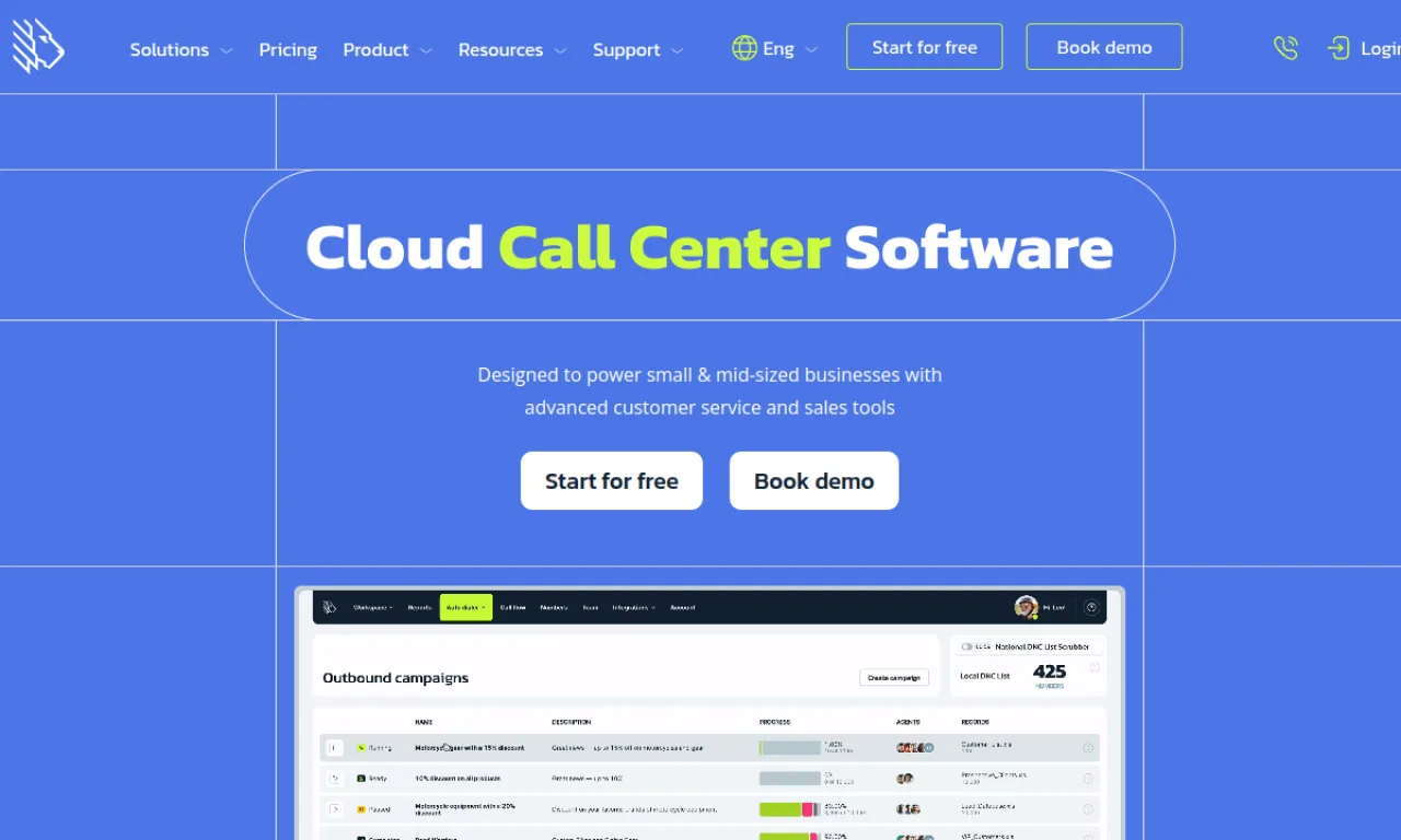 Screenshot of MightyCall website