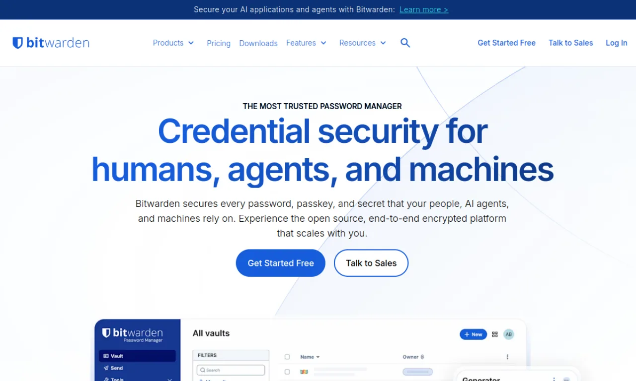 Screenshot of Bitwarden website