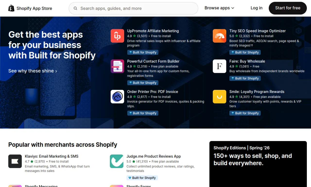 Screenshot of Shopify App Store website