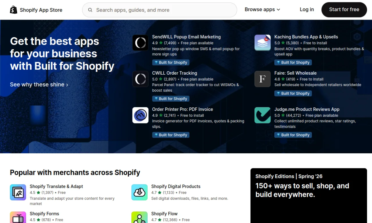 Screenshot of Shopify App Store website