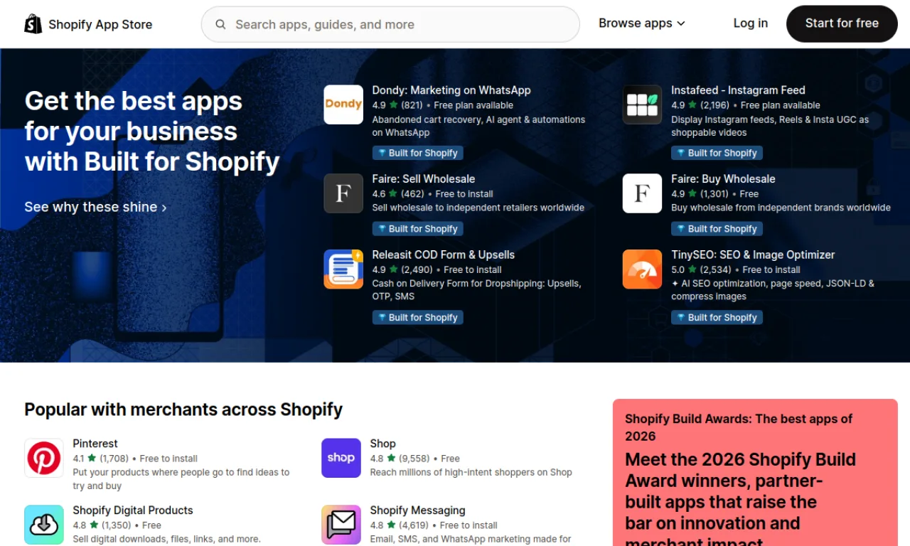 Screenshot of Shopify App Store website