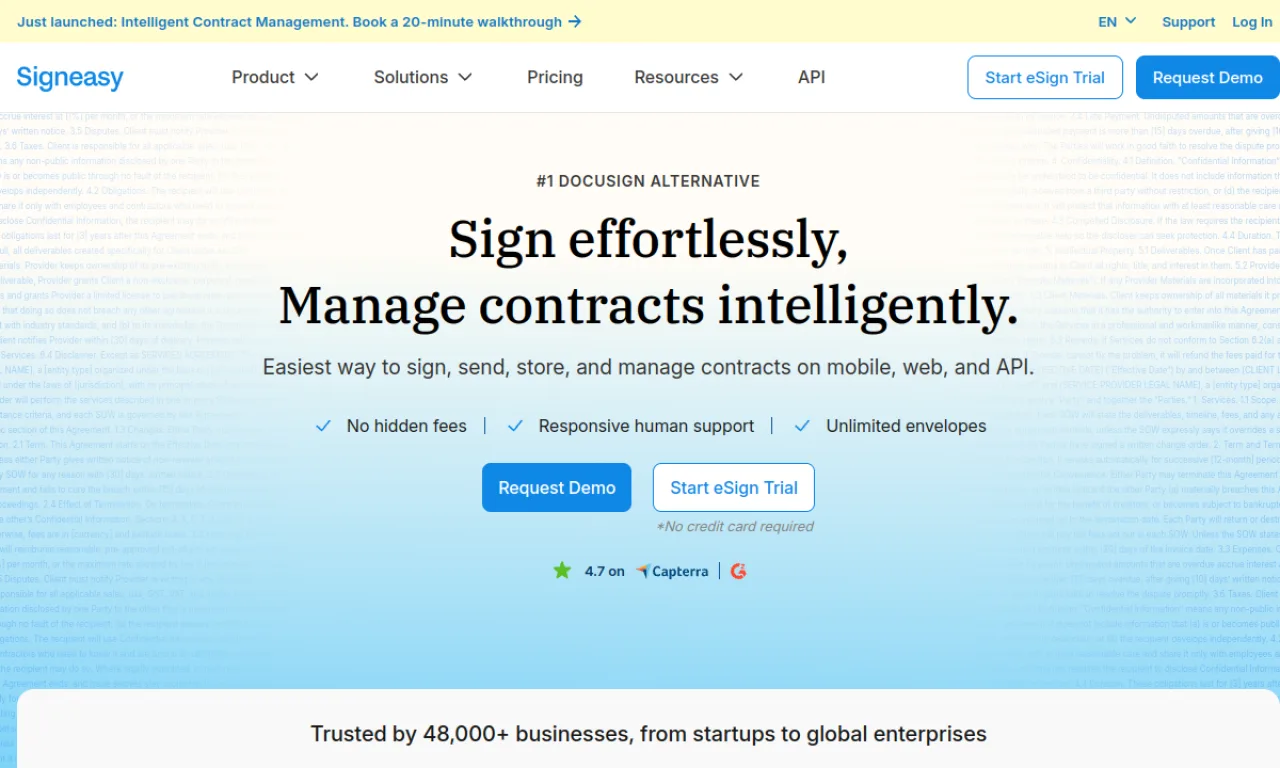 Screenshot of SignEasy website