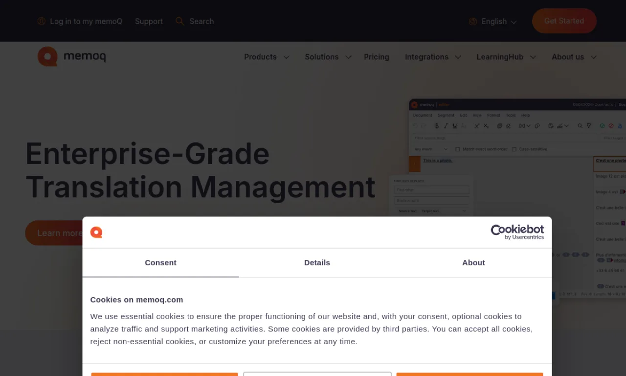 Screenshot of memoQ website