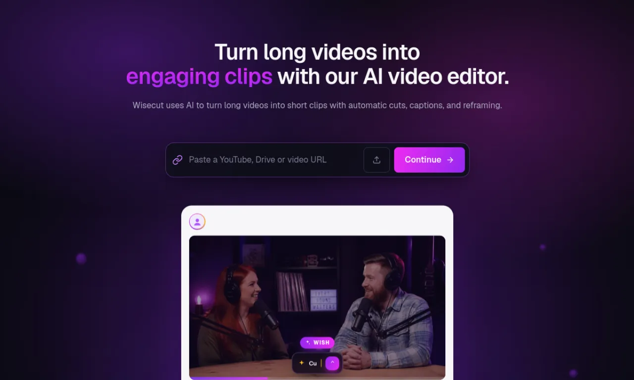 Screenshot of Wisecut website