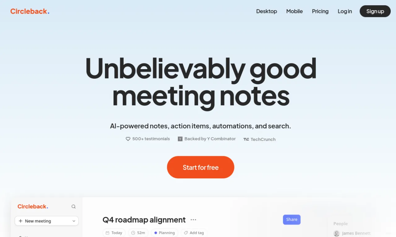 Screenshot of Circleback website