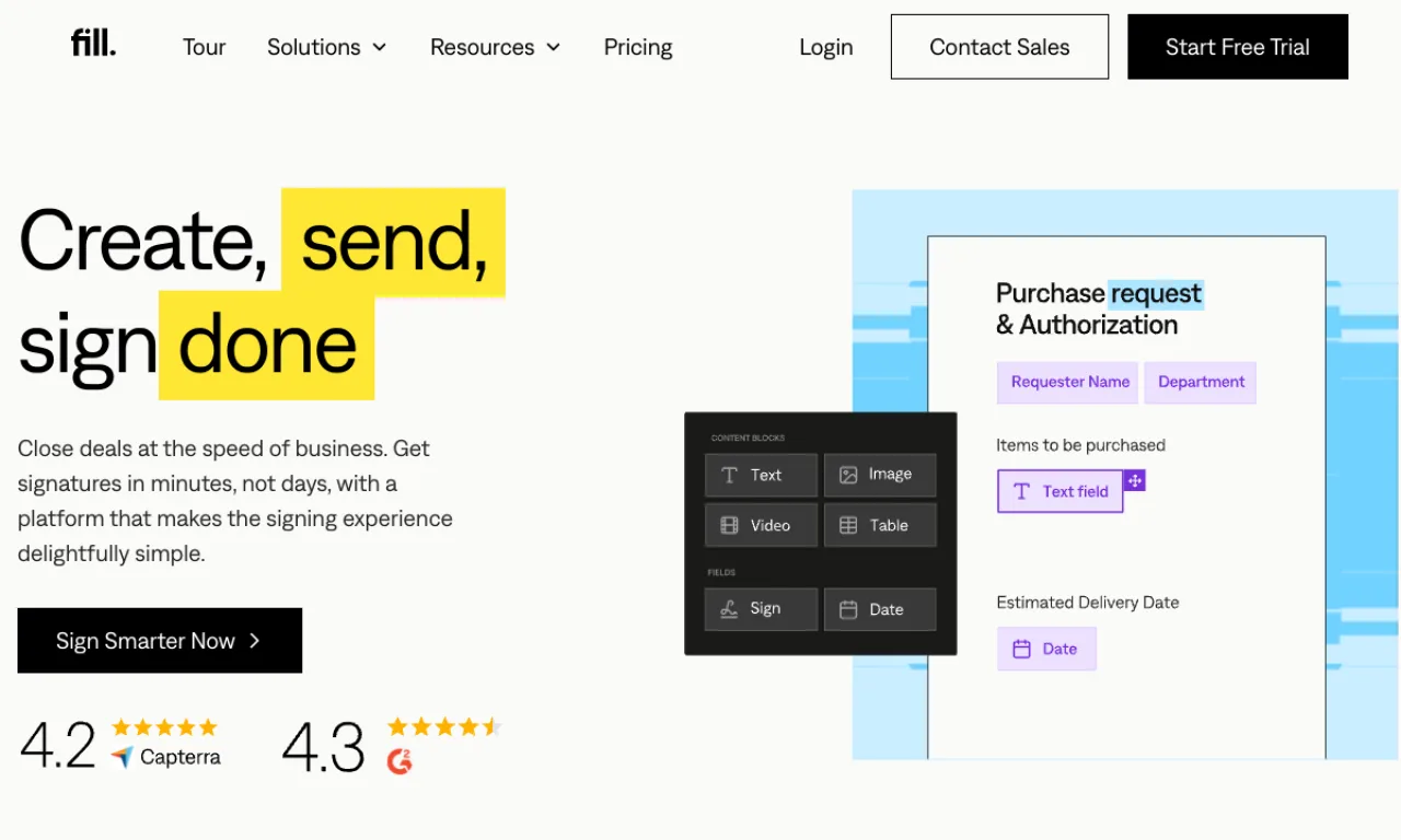 Screenshot of Fill / Fillout Sign website