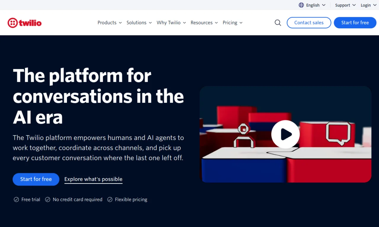 Screenshot of Twilio website