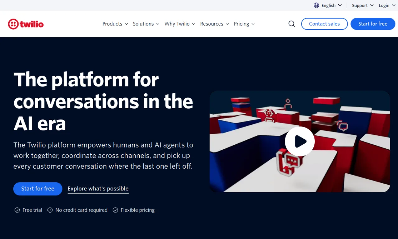 Screenshot of Twilio website
