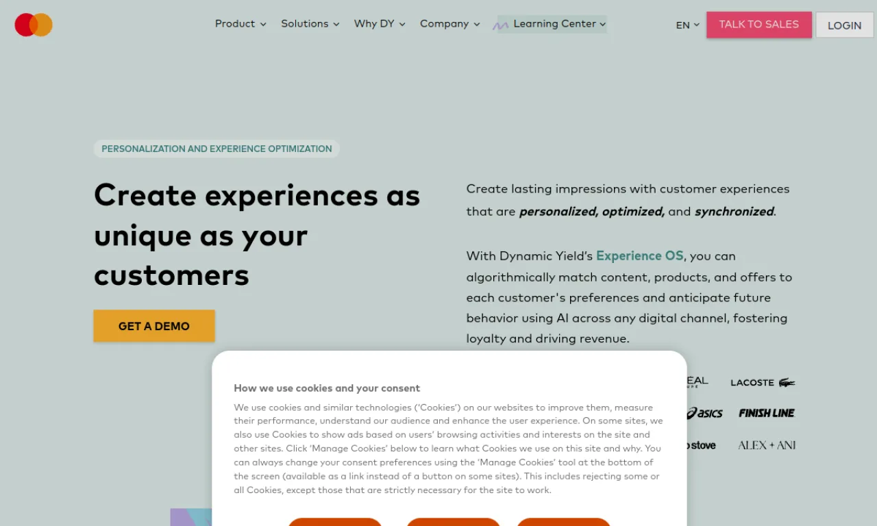 Screenshot of Dynamic Yield website