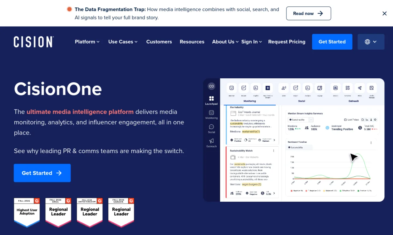 Screenshot of Cision website