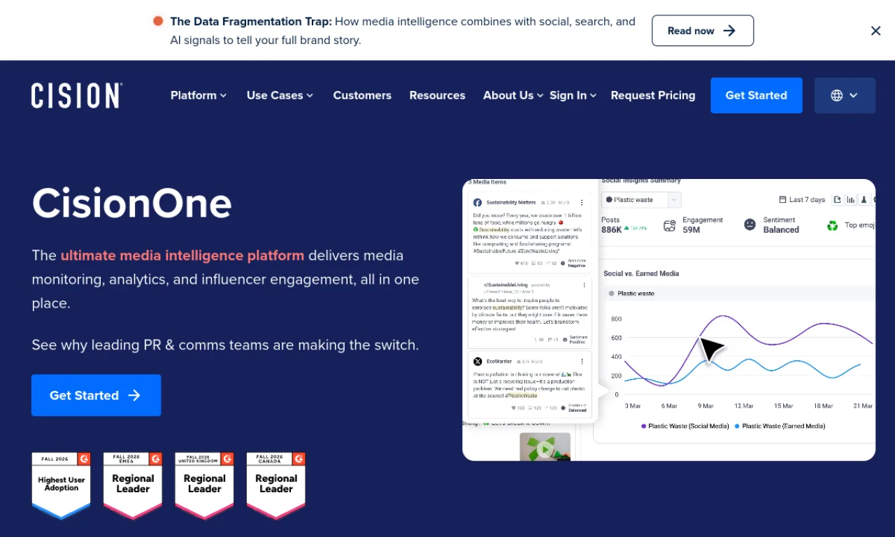 Screenshot of Cision website