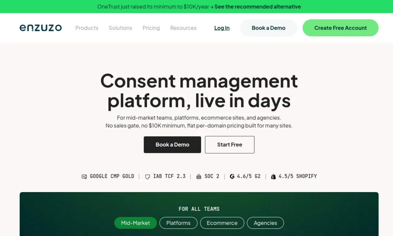 Screenshot of Enzuzo website