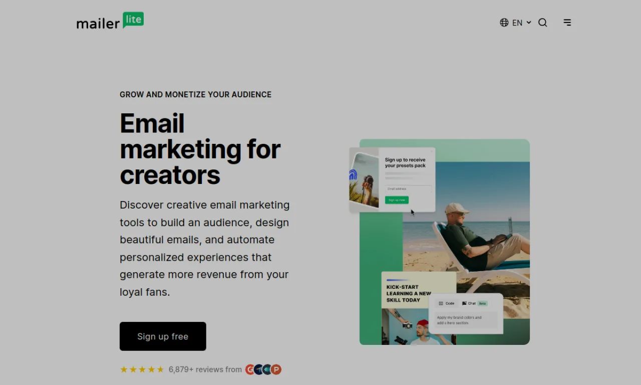 Screenshot of MailerLite Creator website