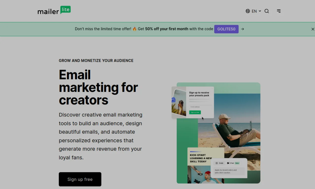 Screenshot of MailerLite Creator website