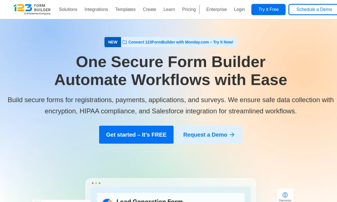 Screenshot of 123FormBuilder website