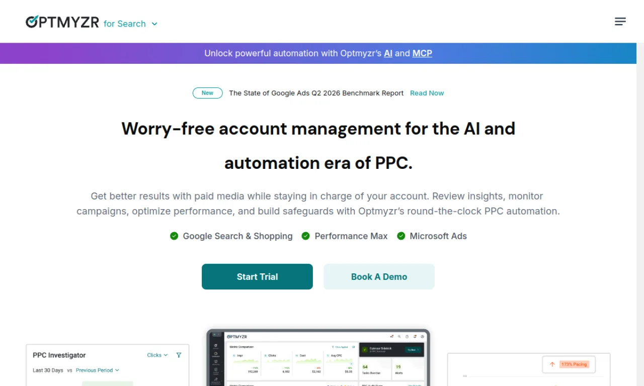 Screenshot of Optmyzr website