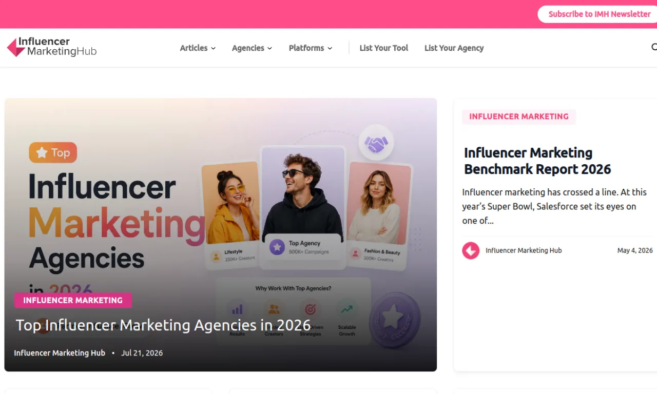 Screenshot of InfluencerMarketingHub website